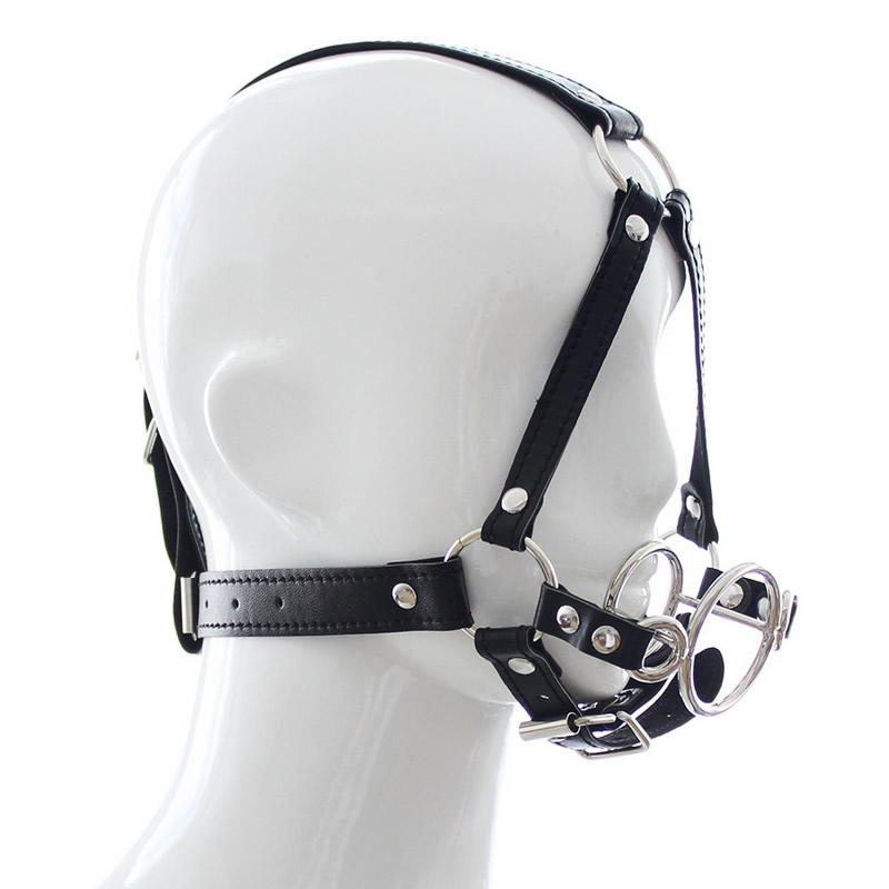 0302030 Dual Ring Mouth Gag Ball Gags Head Harness Fetish Forced Open Mouth